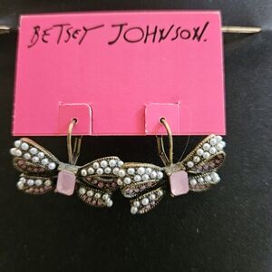 Betsey Johnson Pink and White Bow Earrings